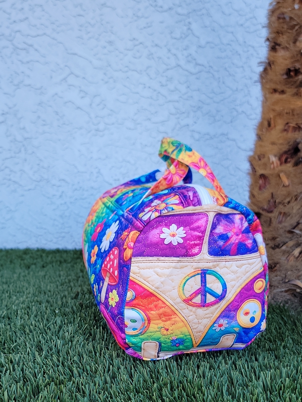 Hippie Rainbow Van Quilted Duffle Bag
